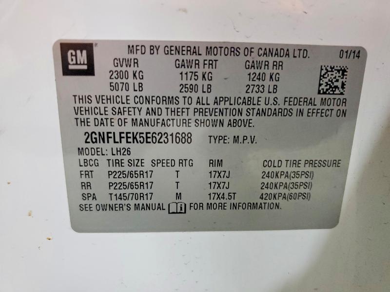 69154366 :رقم المزاد ، 2GNFLFEK5E6231688 vin ، 2014 Chevrolet Equinox مزاد بيع