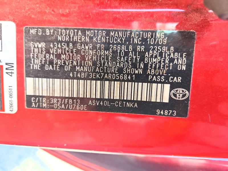 2010 Toyota Camry მანქანა იყიდება აუქციონზე, vin: 4T4BF3EK7AR056841, აუქციონის ნომერი: 68951396