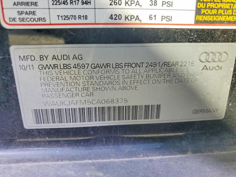 2012 Audi A3 მანქანა იყიდება აუქციონზე, vin: WAUKJAFM5CA068375, აუქციონის ნომერი: 68808836