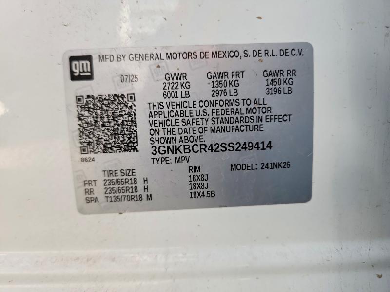 67734136 :رقم المزاد ، 3GNKBCR42SS249414 vin ، 2025 Chevrolet Blazer مزاد بيع