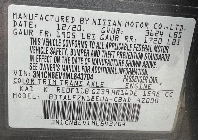 71096136 :رقم المزاد ، 3N1CN8EV1ML843704 vin ، 2021 Nissan Versa مزاد بيع