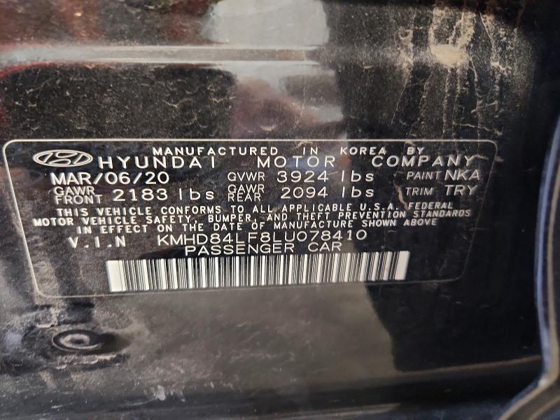 Auction sale of the 2020 Hyundai Elantra, vin: KMHD84LF8LU078410, lot number: 69611826