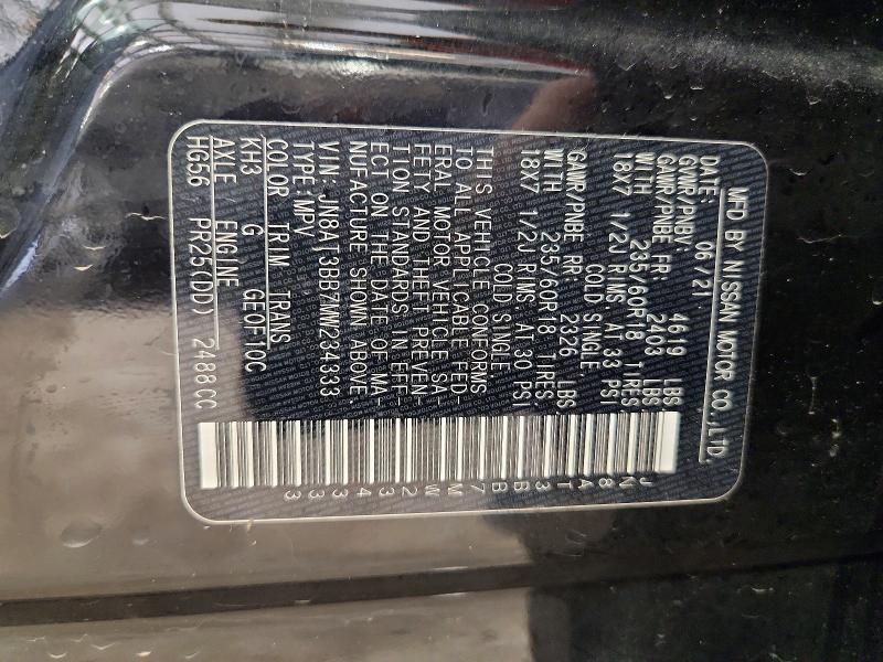 68225976 :رقم المزاد ، JN8AT3BB7MW234333 vin ، 2021 Nissan Rogue مزاد بيع