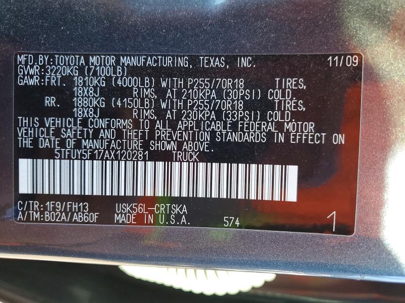 Aukcja sprzedaży 2010 Toyota Tundra, vin: 5TFUY5F17AX120281, numer aukcji: 68485416
