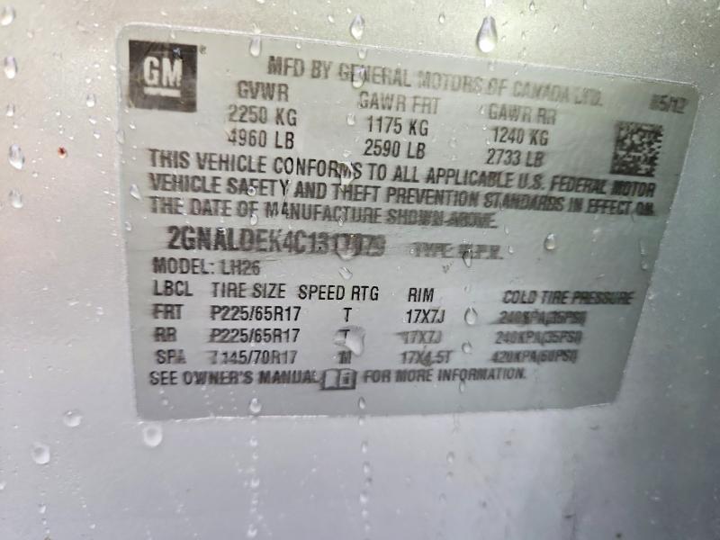 Aukcja sprzedaży 2012 Chevrolet Equinox, vin: 2GNALDEK4C1317079, numer aukcji: 69899506