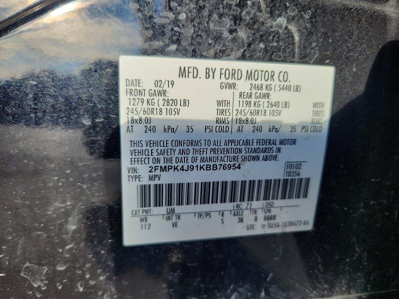 2019 Ford Edge მანქანა იყიდება აუქციონზე, vin: 2FMPK4J91KBB76954, აუქციონის ნომერი: 70876056