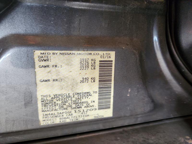 Aukcja sprzedaży 2016 Nissan Altima, vin: 1N4AL3AP1GC151209, numer aukcji: 70748576