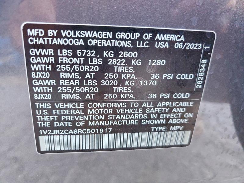 67848746 :رقم المزاد ، 1V2JR2CA8RC501917 vin ، 2024 Volkswagen Atlas مزاد بيع