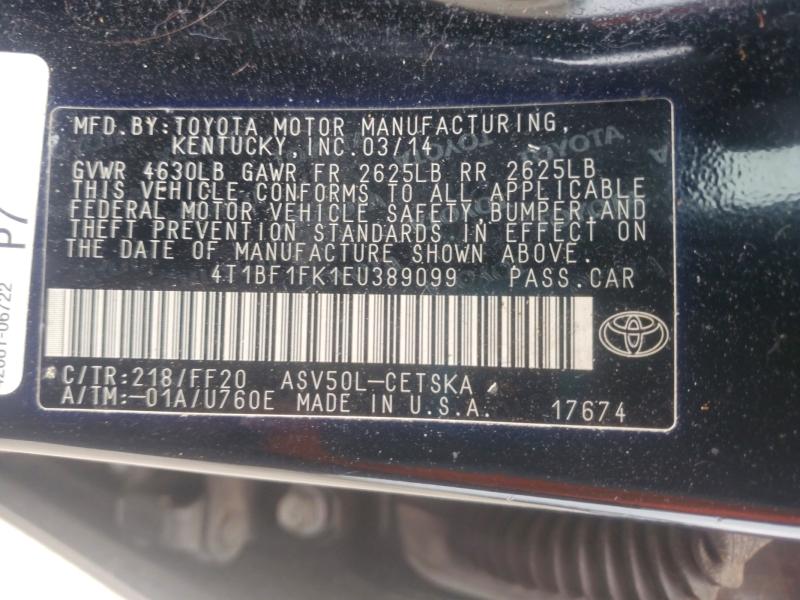 Aukcja sprzedaży 2014 Toyota Camry, vin: 4T1BF1FK1EU389099, numer aukcji: 69884656