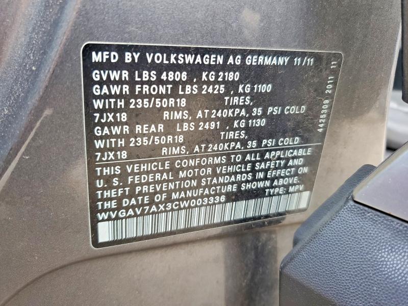 Продаж на аукціоні авто 2012 Volkswagen Tiguan, vin: WVGAV7AX3CW003336, номер лоту: 70062616