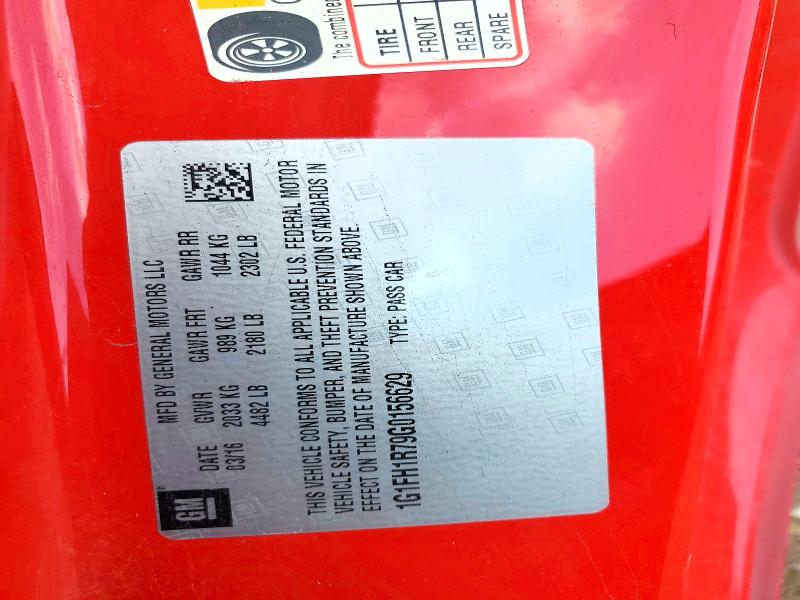 69046576 :رقم المزاد ، 1G1FH1R79G0156629 vin ، 2016 Chevrolet Camaro مزاد بيع