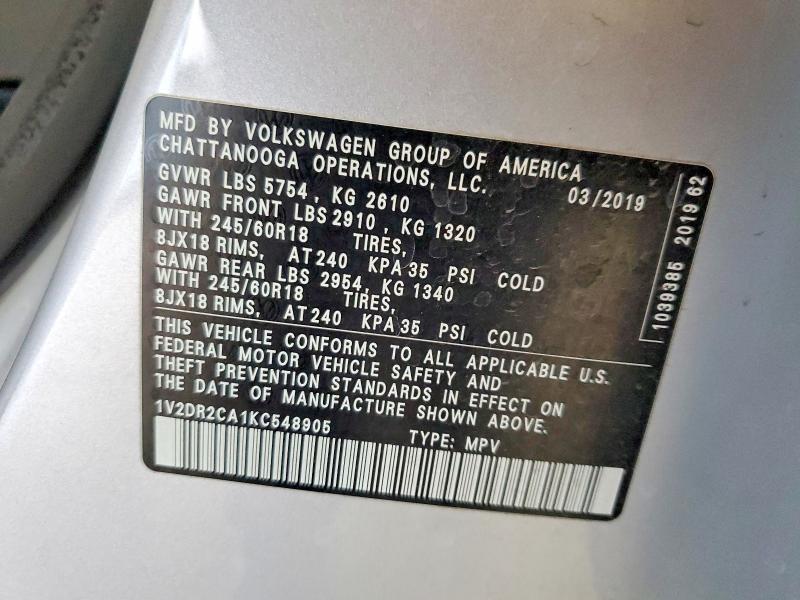 Aukcja sprzedaży 2019 Volkswagen Atlas, vin: 1V2DR2CA1KC548905, numer aukcji: 68180386
