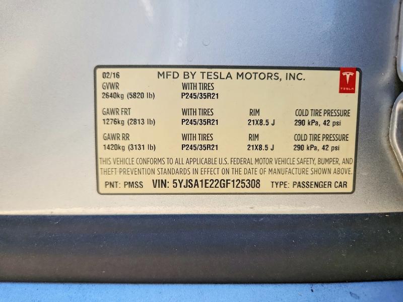 Продажа на аукционе авто 2016 Tesla Model S, vin: 5YJSA1E22GF125308, номер лота: 68814546