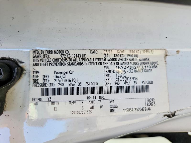 Продаж на аукціоні авто 2014 Ford Focus, vin: 1FADP3K2XEL119358, номер лоту: 68106316