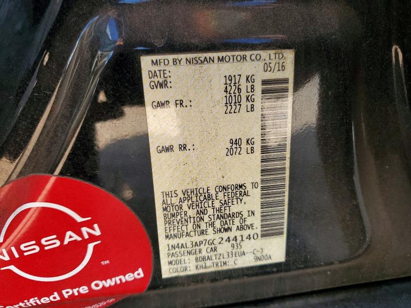 Продаж на аукціоні авто 2016 Nissan Altima, vin: 1N4AL3AP7GC244140, номер лоту: 67255936
