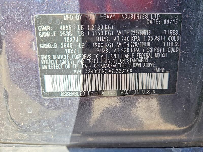 Продажа на аукционе авто 2016 Subaru Outback, vin: 4S4BSBNC9G3223160, номер лота: 70080076