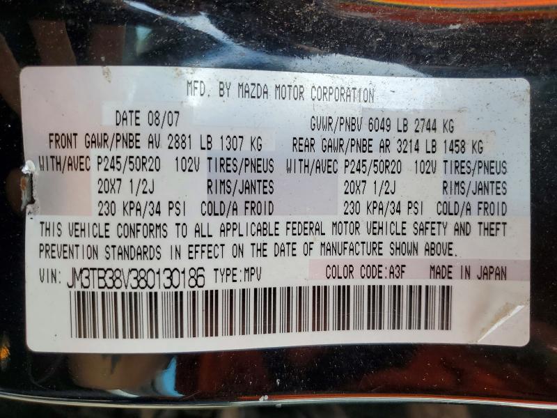 67415946 :رقم المزاد ، JM3TB38V380130186 vin ، 2008 Mazda Cx-9 مزاد بيع