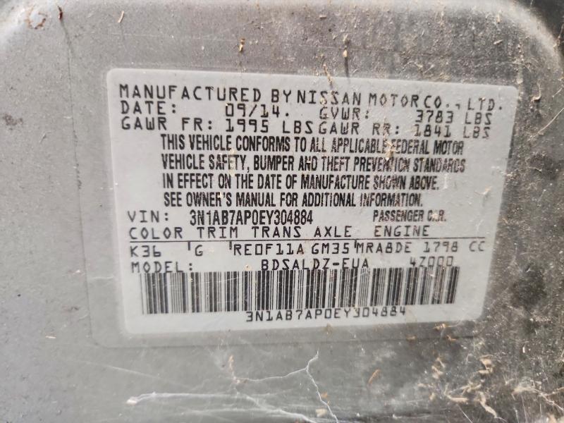 2014 Nissan Sentra მანქანა იყიდება აუქციონზე, vin: 3N1AB7AP0EY304884, აუქციონის ნომერი: 66506886