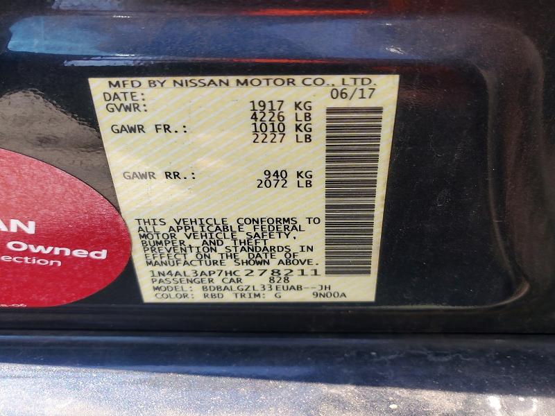 Aukcja sprzedaży 2017 Nissan Altima, vin: 1N4AL3AP7HC278211, numer aukcji: 67323636