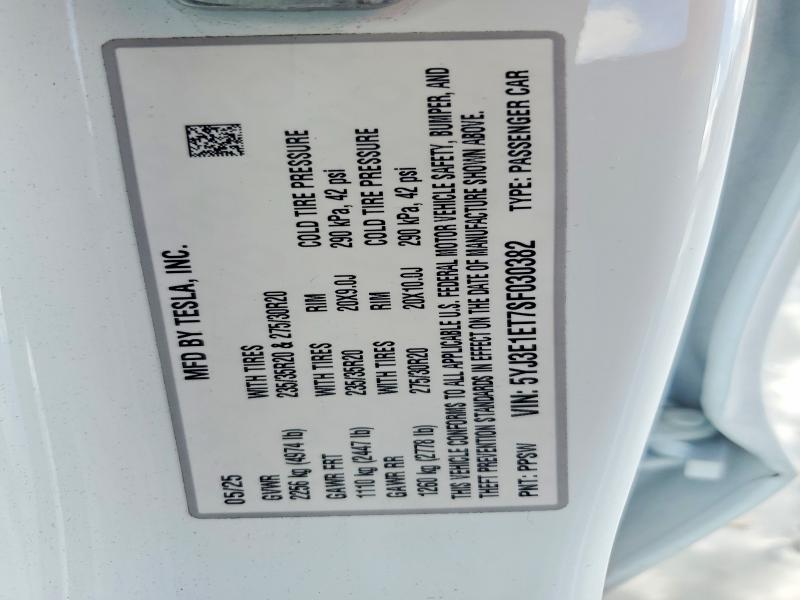 Продажа на аукционе авто 2025 Tesla Model 3, vin: 5YJ3E1ET7SF030382, номер лота: 67712286