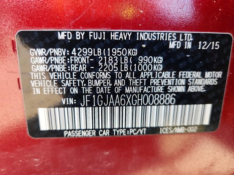 2016 Subaru Impreza მანქანა იყიდება აუქციონზე, vin: JF1GJAA6XGH008886, აუქციონის ნომერი: 68878266