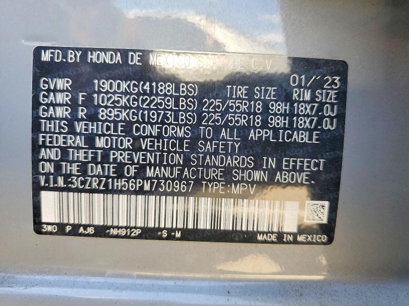 68103306 :رقم المزاد ، 3CZRZ1H56PM730967 vin ، 2023 Honda Hr-v مزاد بيع