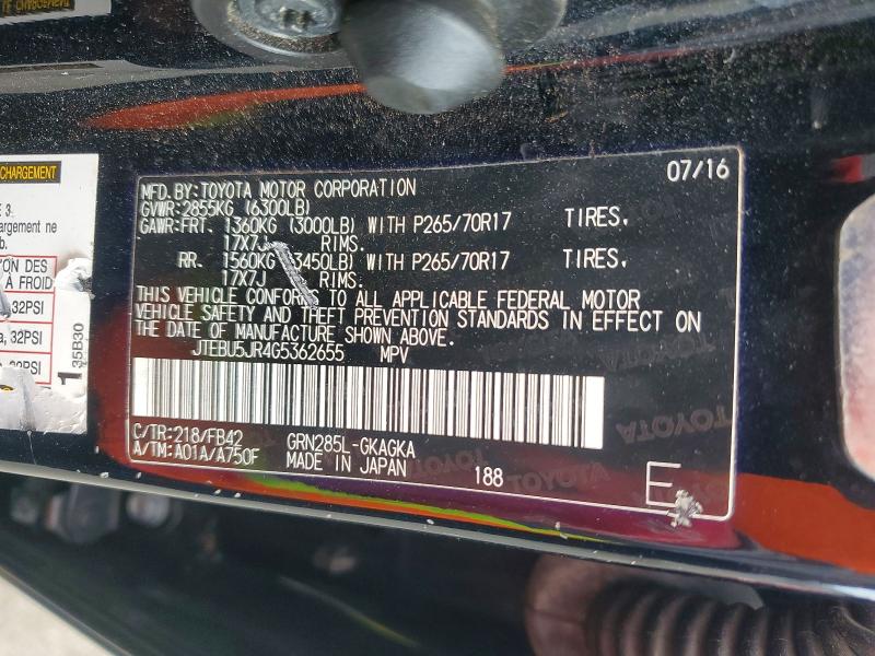 Продажа на аукционе авто 2016 Toyota 4runner, vin: JTEBU5JR4G5362655, номер лота: 70952866