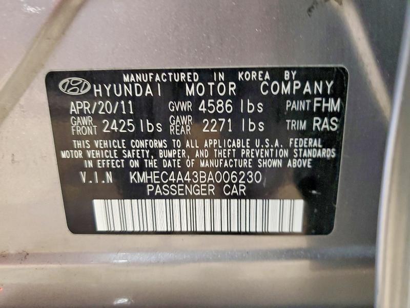2011 Hyundai Sonata მანქანა იყიდება აუქციონზე, vin: KMHEC4A43BA006230, აუქციონის ნომერი: 70317306
