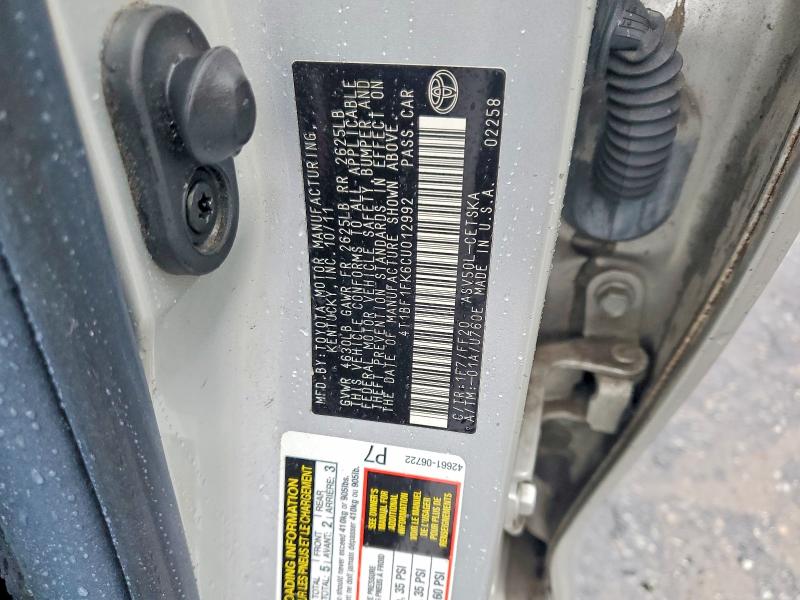 2012 Toyota Camry მანქანა იყიდება აუქციონზე, vin: 4T1BF1FK6CU012992, აუქციონის ნომერი: 68181146