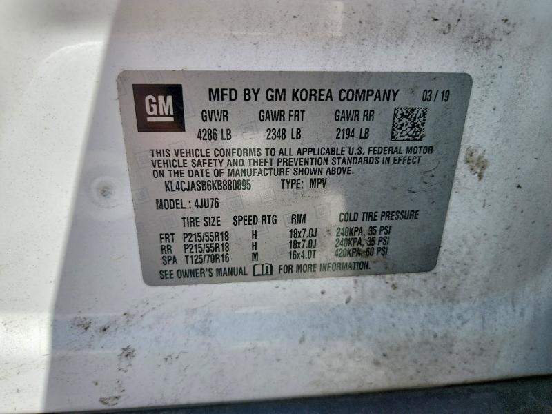 2019 Buick Encore მანქანა იყიდება აუქციონზე, vin: KL4CJASB6KB880895, აუქციონის ნომერი: 68935866