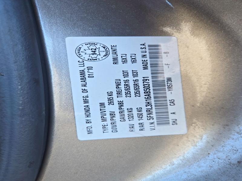 2010 Honda Odyssey მანქანა იყიდება აუქციონზე, vin: 5FNRL3H16AB503791, აუქციონის ნომერი: 66958036