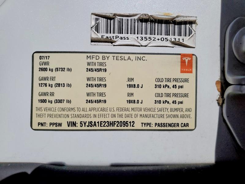 Aukcja sprzedaży 2017 Tesla Model S, vin: 5YJSA1E23HF209512        , numer aukcji: 68619926