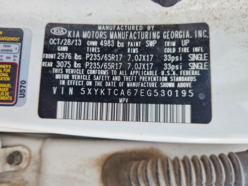 2014 Kia Sorento მანქანა იყიდება აუქციონზე, vin: 5XYKTCA67EG530195, აუქციონის ნომერი: 69599066