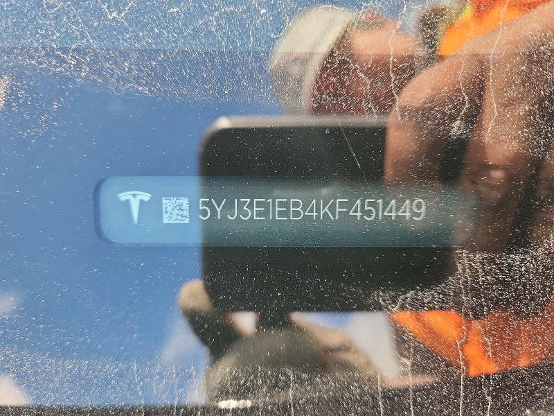 69310066 :رقم المزاد ، 5YJ3E1EB4KF451449 vin ، 2019 Tesla Model 3 مزاد بيع
