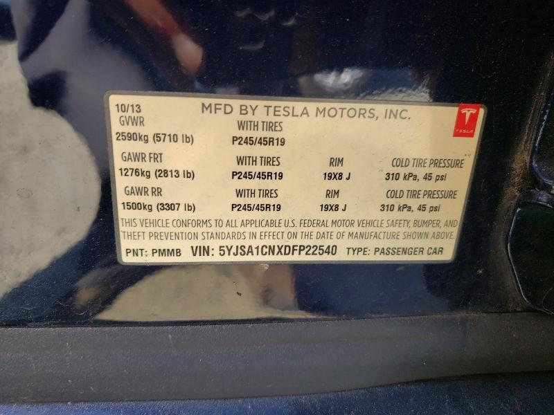 67751846 :رقم المزاد ، 5YJSA1CNXDFP22540 vin ، 2013 Tesla Model S مزاد بيع