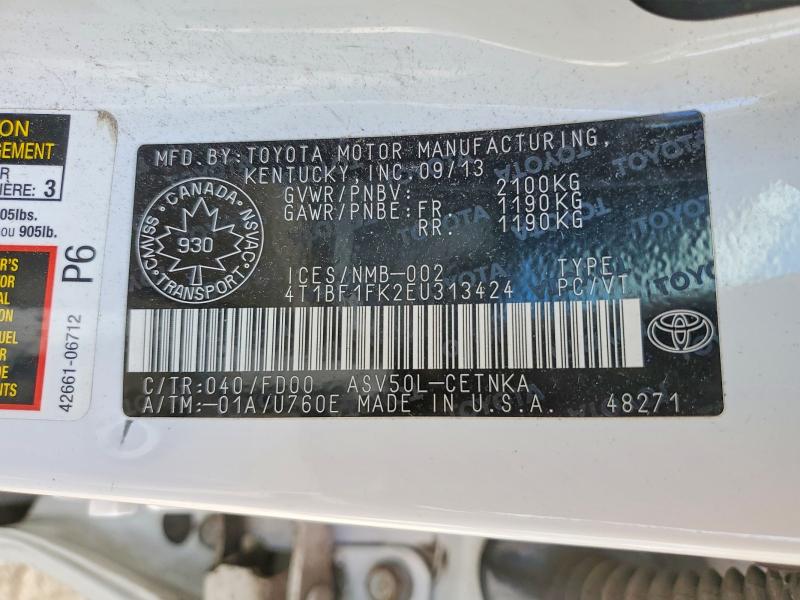 Auction sale of the 2014 Toyota Camry, vin: 4T1BF1FK2EU313424, lot number: 69905276