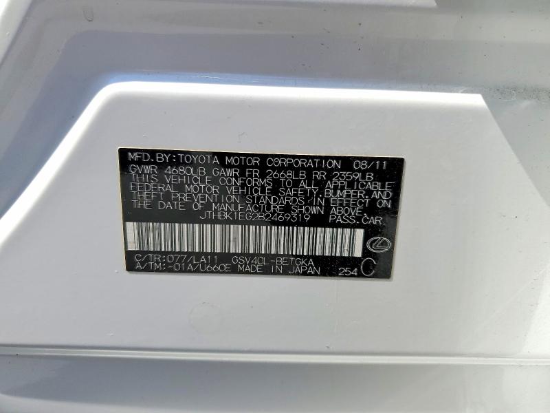 2011 Lexus Es მანქანა იყიდება აუქციონზე, vin: JTHBK1EG2B2469319, აუქციონის ნომერი: 70109606