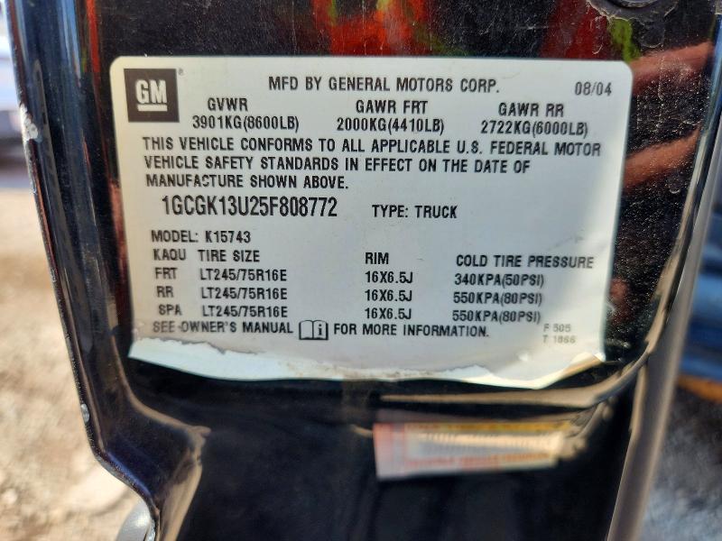 2005 Chevrolet Silverado მანქანა იყიდება აუქციონზე, vin: 1GCGK13U25F808772, აუქციონის ნომერი: 67492206
