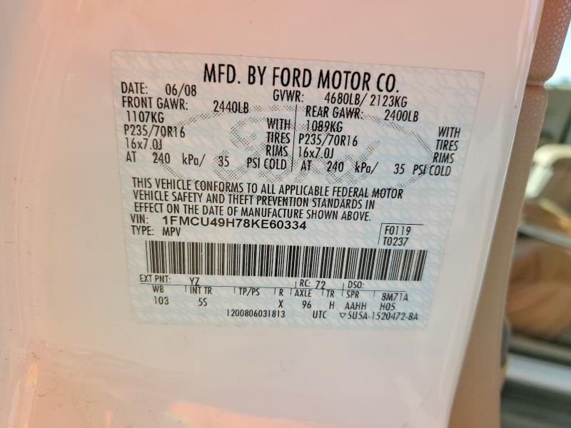 2008 Ford Escape მანქანა იყიდება აუქციონზე, vin: 1FMCU49H78KE60334, აუქციონის ნომერი: 69923366