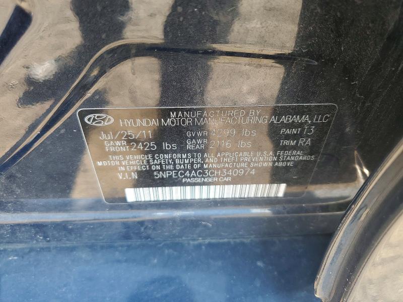 2012 Hyundai Sonata მანქანა იყიდება აუქციონზე, vin: 5NPEC4AC3CH340974, აუქციონის ნომერი: 67249816