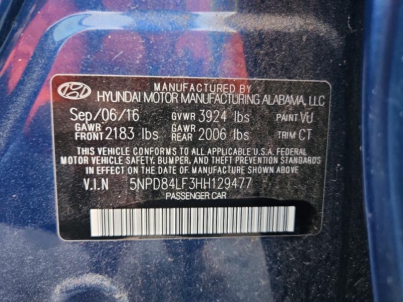 Продажа на аукционе авто 2017 Hyundai Elantra, vin: 5NPD84LF3HH129477, номер лота: 68229626