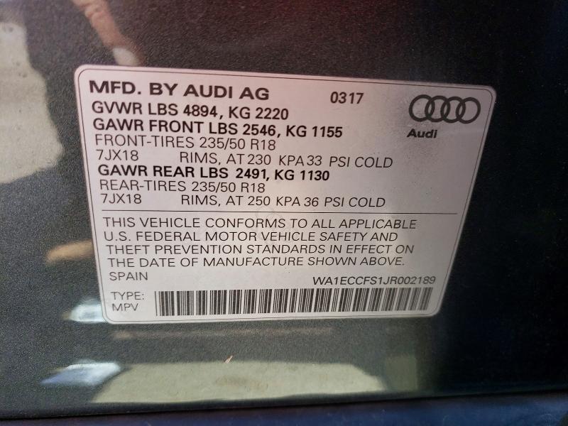 Aukcja sprzedaży 2018 Audi Q3, vin: WA1ECCFS1JR002189, numer aukcji: 67211276