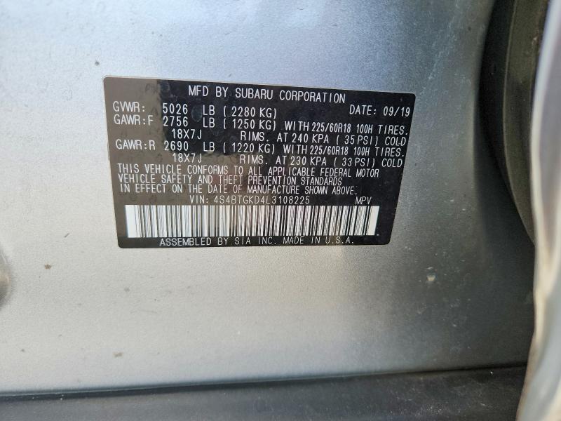 Продаж на аукціоні авто 2020 Subaru Outback, vin: 4S4BTGKD4L3108225, номер лоту: 68740166
