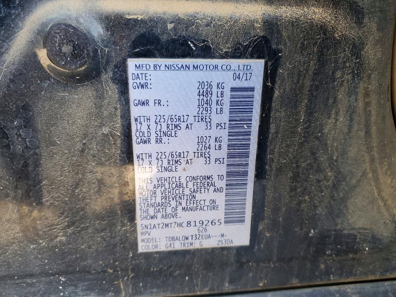 2017 Nissan Rogue მანქანა იყიდება აუქციონზე, vin: 5N1AT2MT7HC819265, აუქციონის ნომერი: 68795056