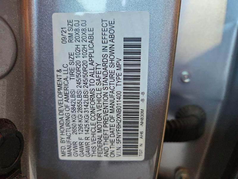 Aukcja sprzedaży 2022 Honda Pilot, vin: 5FNYF6H2XNB011400, numer aukcji: 67910196