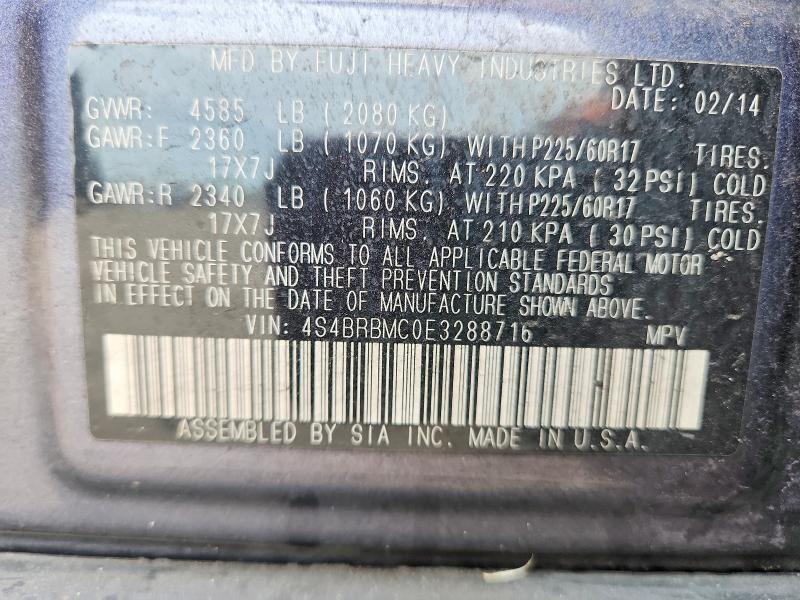 Продажа на аукционе авто 2014 Subaru Outback, vin: 4S4BRBMC0E3288716, номер лота: 71142836