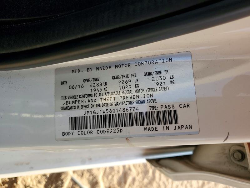 2016 Mazda 6 მანქანა იყიდება აუქციონზე, vin: JM1GJ1W56G1486774, აუქციონის ნომერი: 68342276