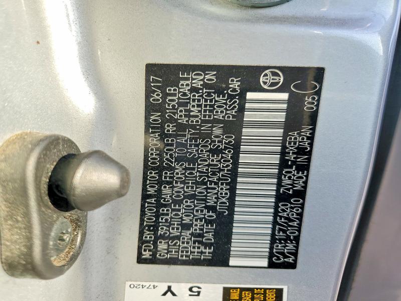 Aukcja sprzedaży 2017 Toyota Prius, vin: JTDKBRFU7H3046730, numer aukcji: 69765056