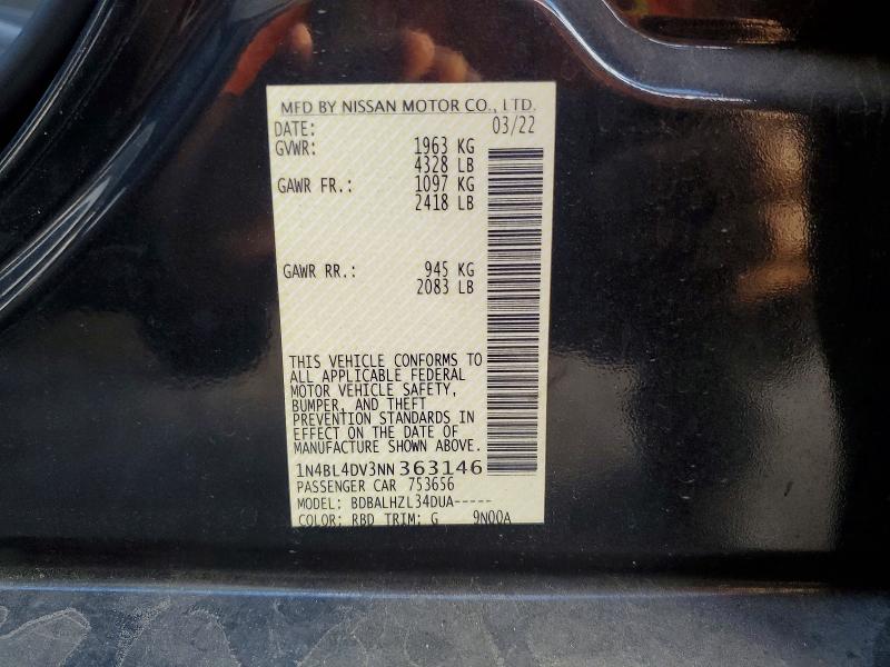 Aukcja sprzedaży 2022 Nissan Altima, vin: 1N4BL4DV3NN363146, numer aukcji: 68398666
