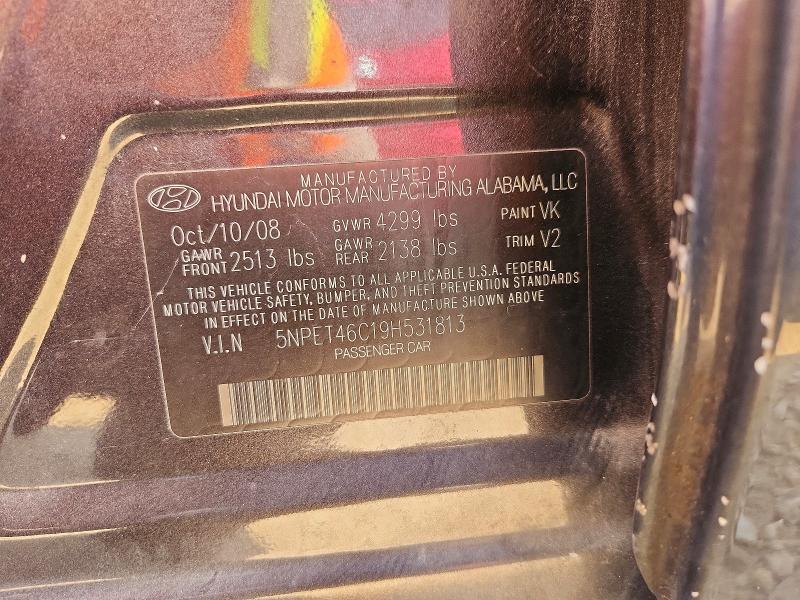 2009 Hyundai Sonata მანქანა იყიდება აუქციონზე, vin: 5NPET46C19H531813, აუქციონის ნომერი: 69561336
